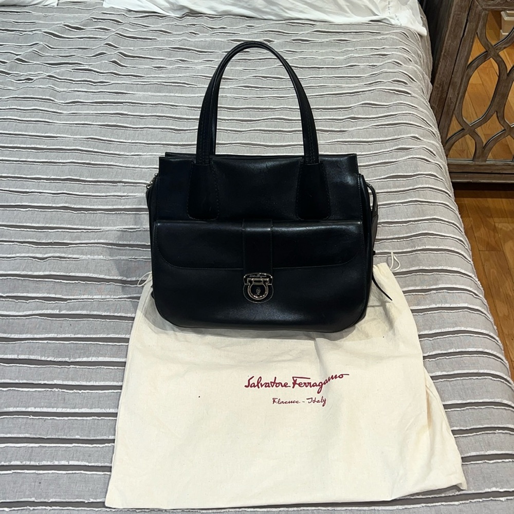 Absolutely Gorgeous all leather black double handle SALVATORE FERRAGAMO bag
